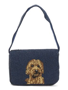 Navy Beaded Dog Shoulder Handbag